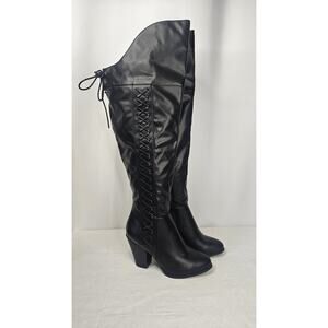 Journee Collection Women's Spritz Block Heel Lace Over the Knee Boots Black US 9